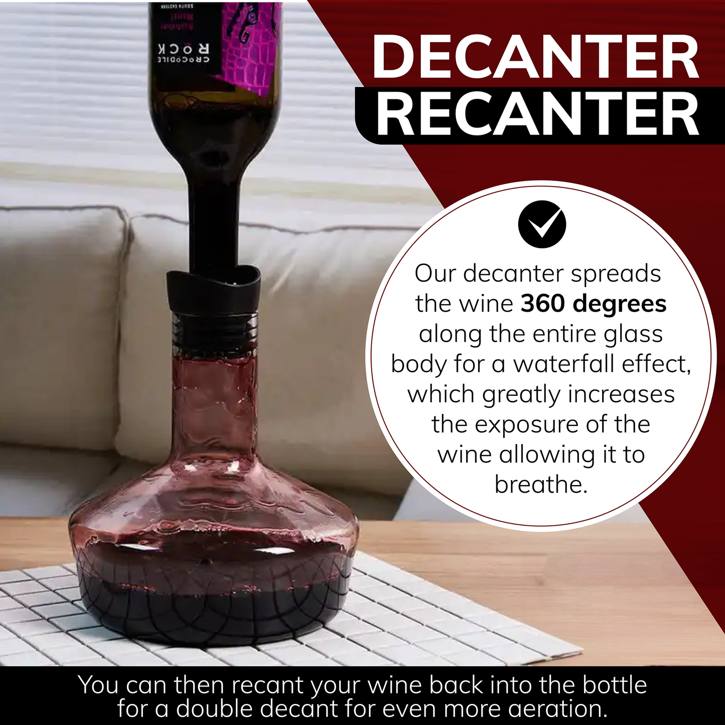 Wine Decanter Recanter With Stand, Beads, and Foil Cutter